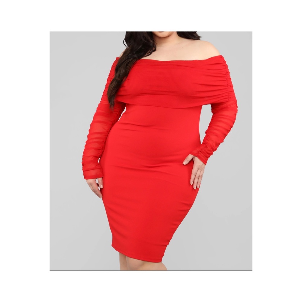 Red Off The Shoulder Dress.